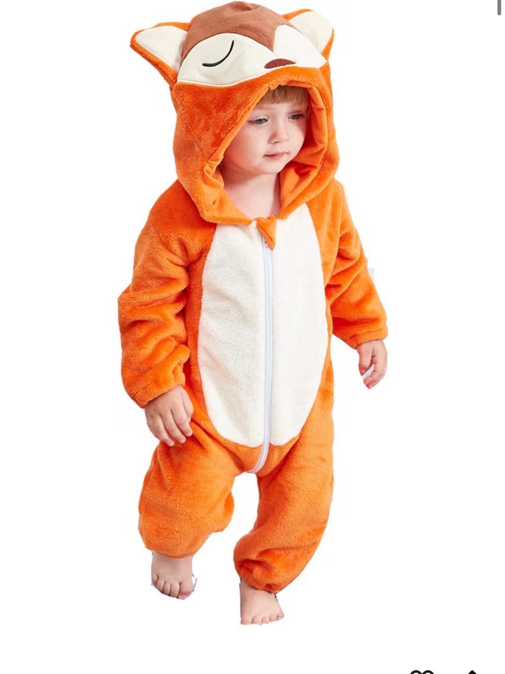 Orange Fox Plush Hooded Kids Costume - Soft One-Piece Romper